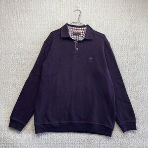 Ethnic Blue Polo Rugby Shirt Long Sleeve Sweatshirt Men's Sz L Preppy Academia